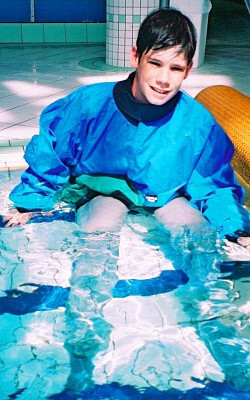 jeans and hoodie in swimming pool